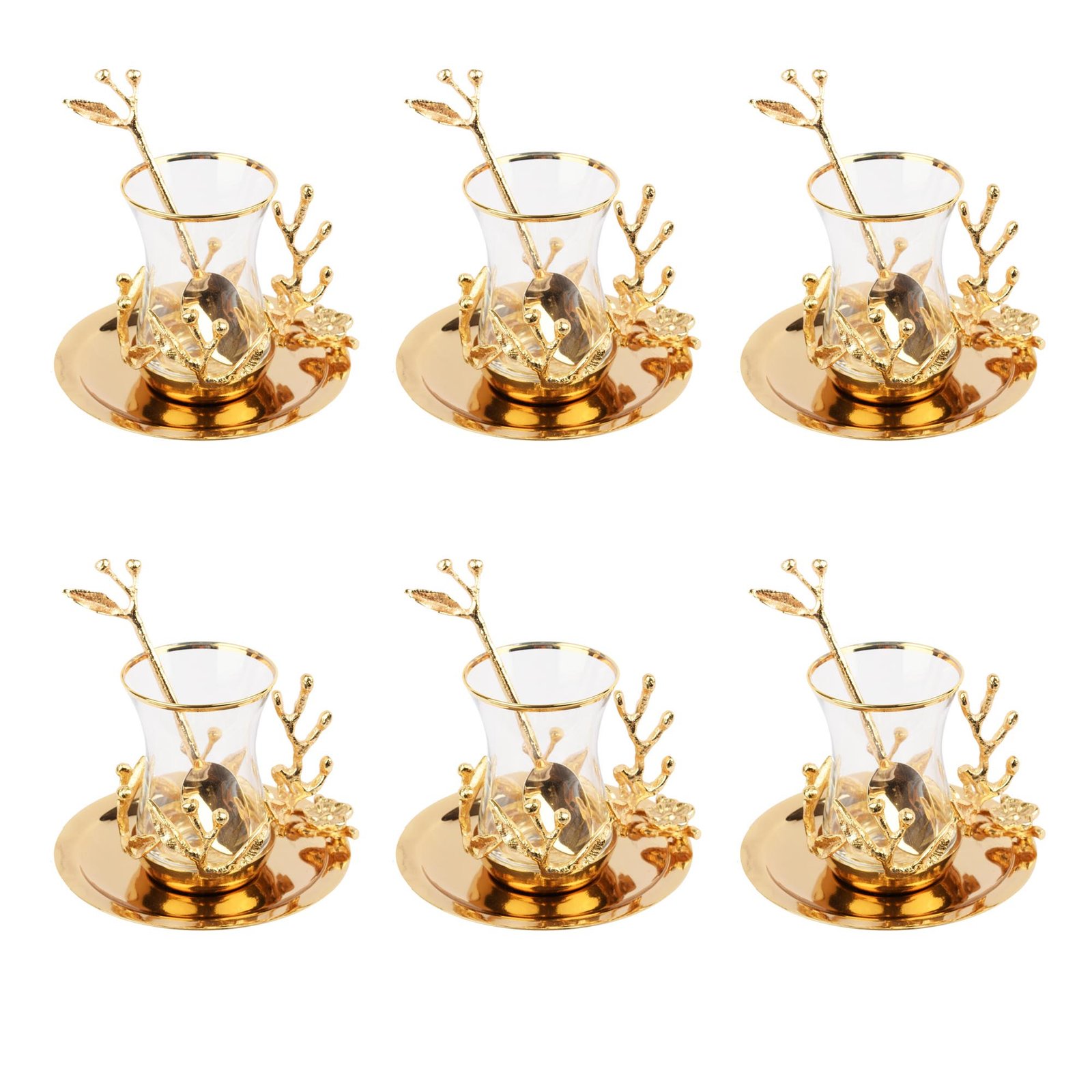 6 PCS TEAT WITH SAUCER GOLD GRAPE LEAF MODEL
