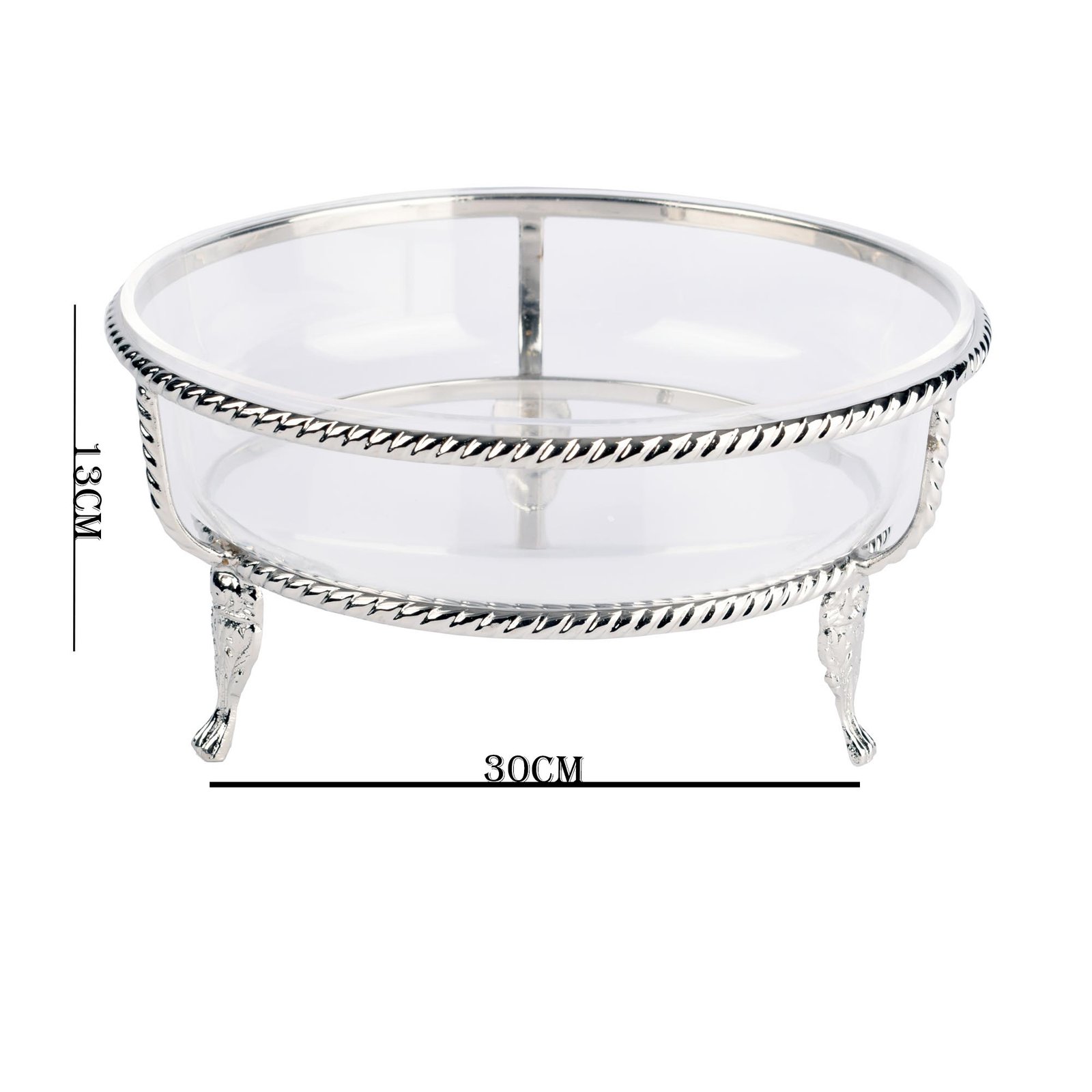 SALAD BOWL CORD SILVER WITH ACRYLIC INSIDE SIZE 30 CM