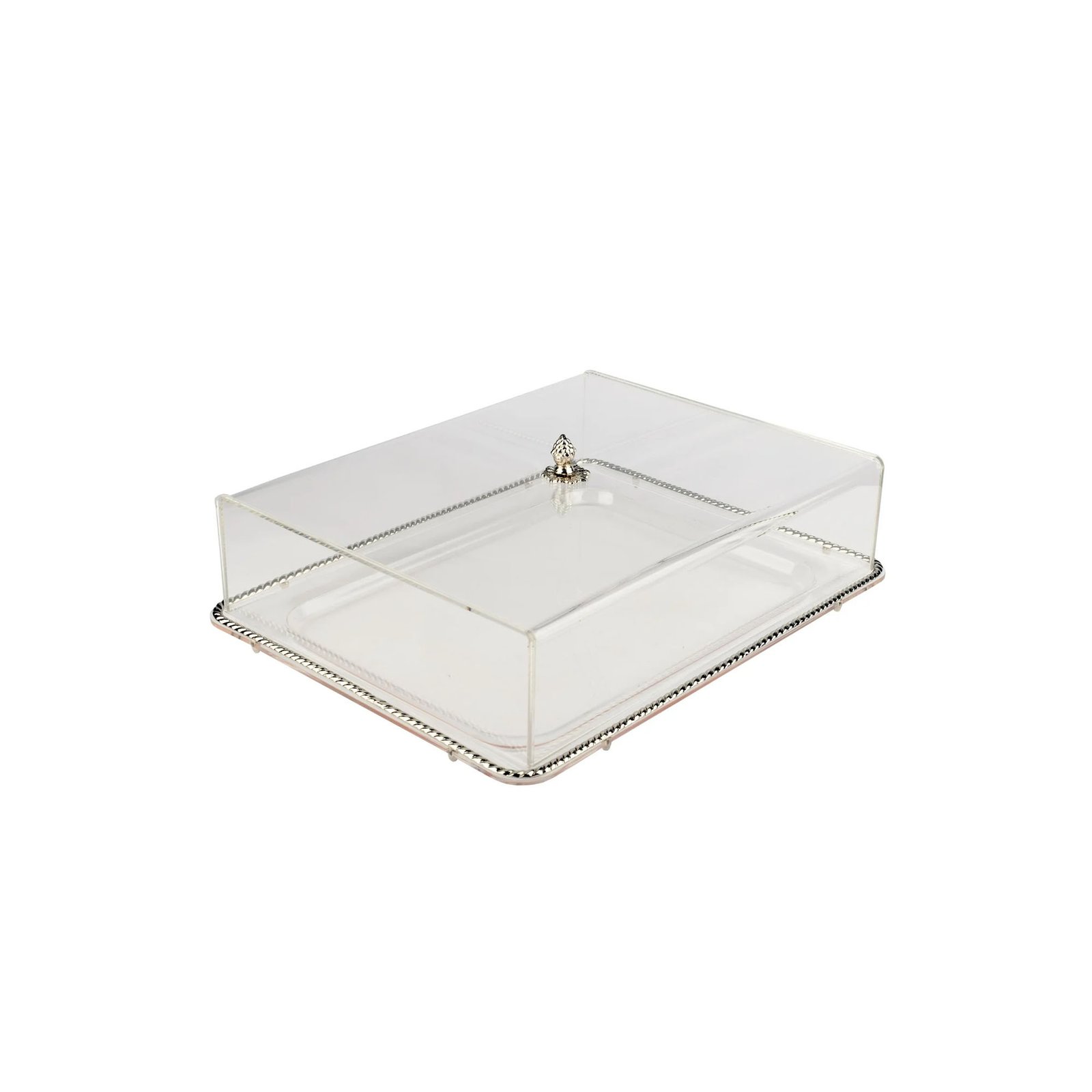 RECT ACRYLIC TRAY SMALL SIZE WITH COVER SILVER EDGES