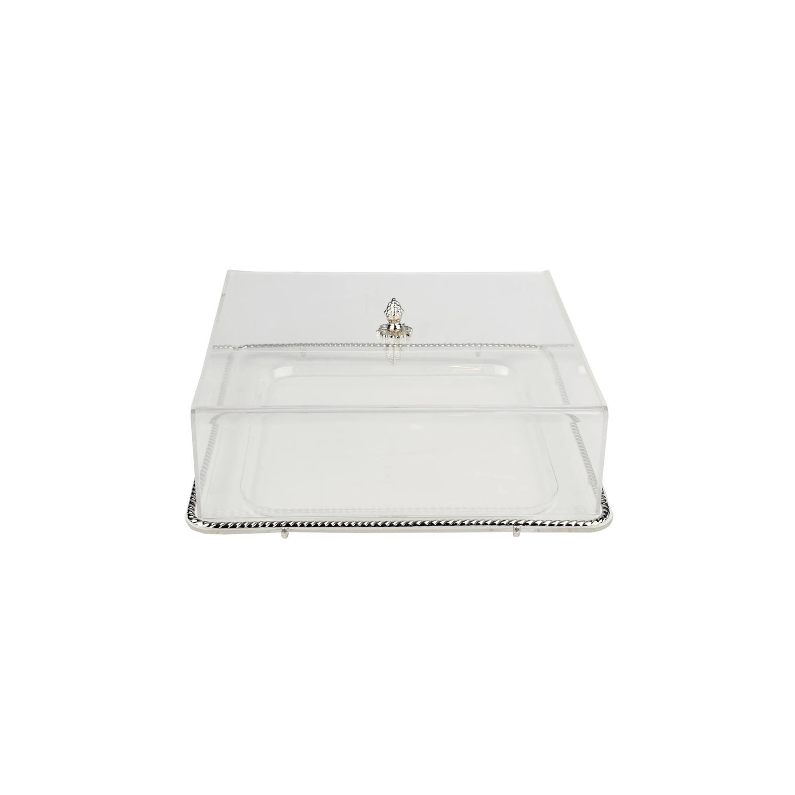 SQ ACRYLIC TRAY SMALL SIZE WITH COVER SILVER EDGES